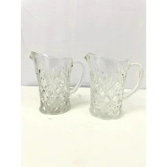 Set of 2 VTG Pineapple Etched Pattern Creamer Early American Ribbed Handle - Picture 8 of 13